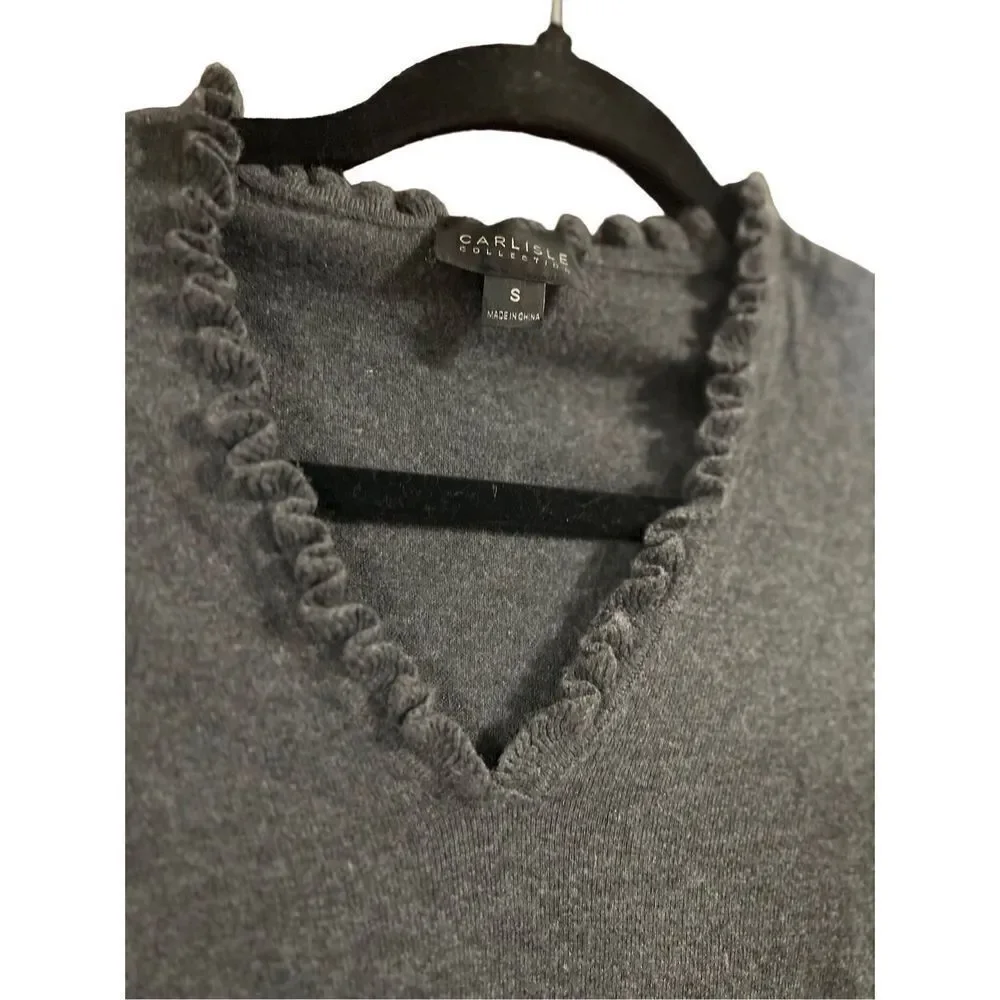 Carlisle Collection Silk and Cashmere Ruffle Sweater Size Small Charcoal Grey Gr - Picture 4 of 9